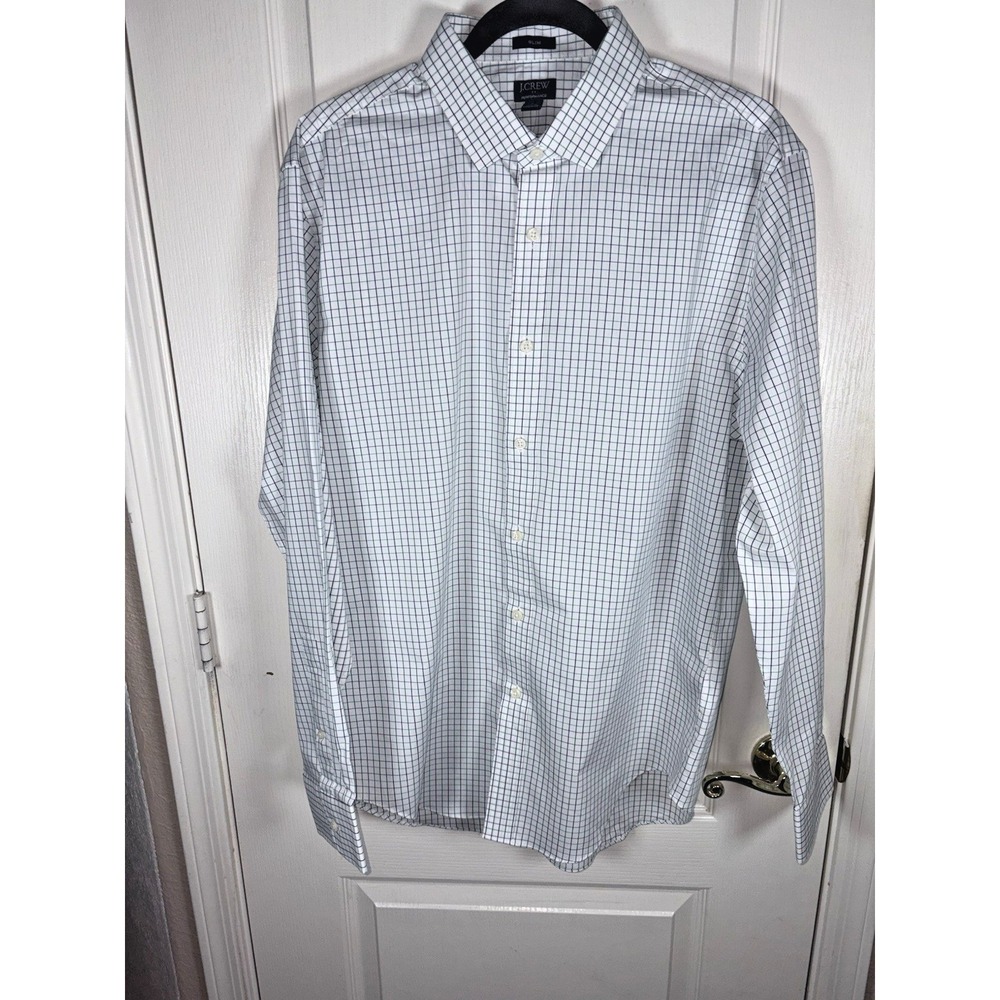 J.Crew Men's Large Performance Slim Fit Button Up Shirt White Purple Green Macro